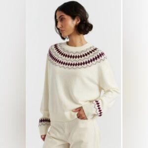 Chinti & Parker Cream Wool-Cashmere Fair Isle Sweater Small
